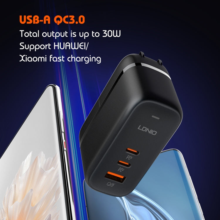 LDNIO Q366 65W USB + Dual Type-C Port Charger with 1m USB-C / Type-C to USB-C / Type-C Data Cable, Plug Type:US Plug(Black)
