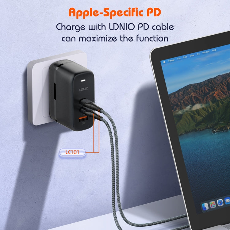 LDNIO Q366 65W USB + Dual Type-C Port Charger with 1m USB-C / Type-C to USB-C / Type-C Data Cable, Plug Type:US Plug(Black)