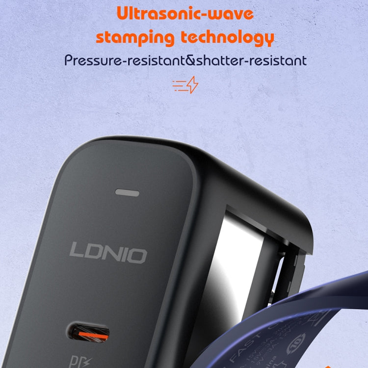 LDNIO Q366 65W USB + Dual Type-C Port Charger with 1m USB-C / Type-C to USB-C / Type-C Data Cable, Plug Type:UK Plug(Black)