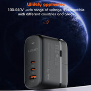 LDNIO Q366 65W USB + Dual Type-C Port Charger with 1m USB-C / Type-C to USB-C / Type-C Data Cable, Plug Type:US Plug(Black)