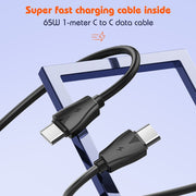 LDNIO Q366 65W USB + Dual Type-C Port Charger with 1m USB-C / Type-C to USB-C / Type-C Data Cable, Plug Type:EU Plug(Black)