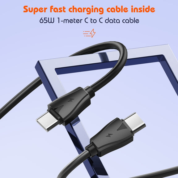 LDNIO Q366 65W USB + Dual Type-C Port Charger with 1m USB-C / Type-C to USB-C / Type-C Data Cable, Plug Type:EU Plug(Black)