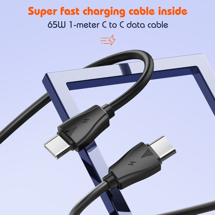 LDNIO Q366 65W USB + Dual Type-C Port Charger with 1m USB-C / Type-C to USB-C / Type-C Data Cable, Plug Type:EU Plug(Black)