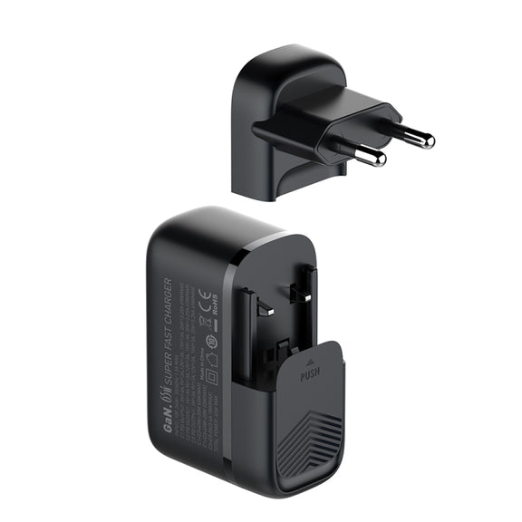 LDNIO Q367 65W GaN 3 x USB-C / Type-C Interface Charger with 1m USB-C / Type-C to USB-C / Type-C Data Cable, Plug Type:EU Plug(Black)