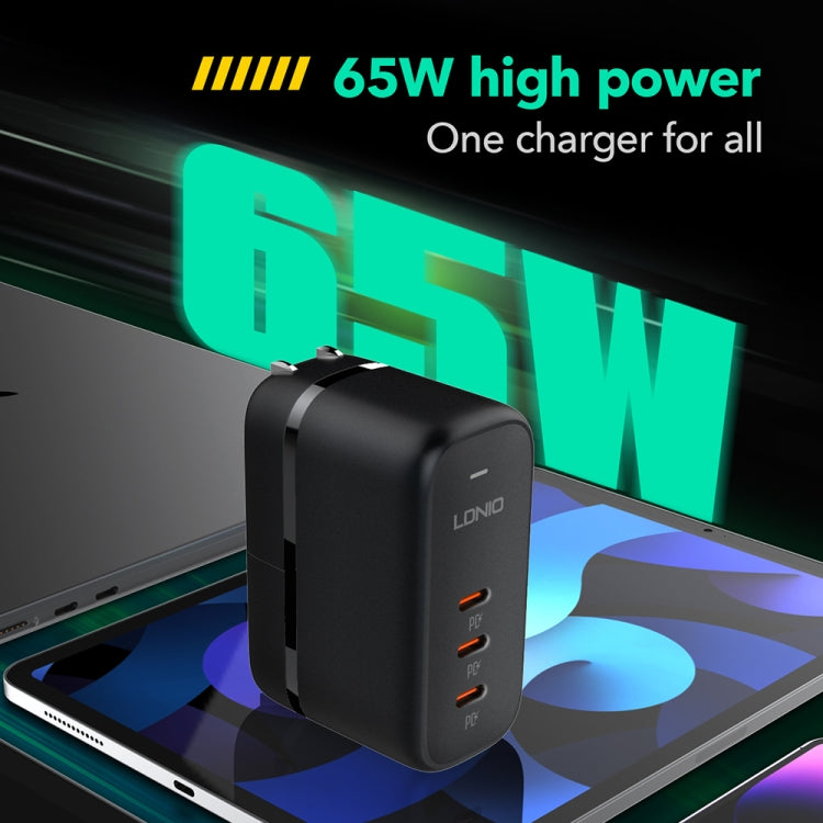 LDNIO Q367 65W GaN 3 x USB-C / Type-C Interface Charger with 1m USB-C / Type-C to USB-C / Type-C Data Cable, Plug Type:UK Plug(Black)