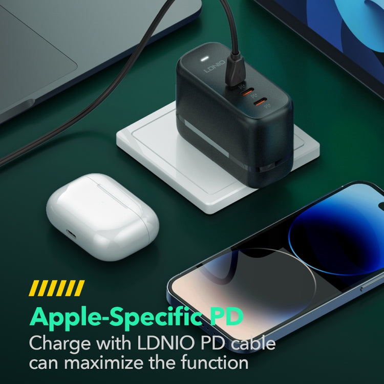 LDNIO Q367 65W GaN 3 x USB-C / Type-C Interface Charger with 1m USB-C / Type-C to USB-C / Type-C Data Cable, Plug Type:UK Plug(Black)