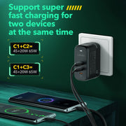 LDNIO Q367 65W GaN 3 x USB-C / Type-C Interface Charger with 1m USB-C / Type-C to USB-C / Type-C Data Cable, Plug Type:EU Plug(Black)