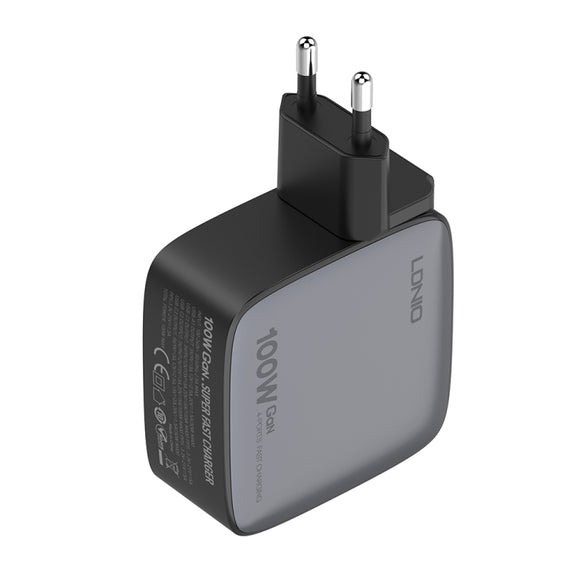 LDNIO Q408 100W GaN USB+3 USB-C / Type-C Interface Charger with 1m 100W USB-C / Type-C to USB-C / Type-C Data Cable, Plug Type:EU Plug(Black)