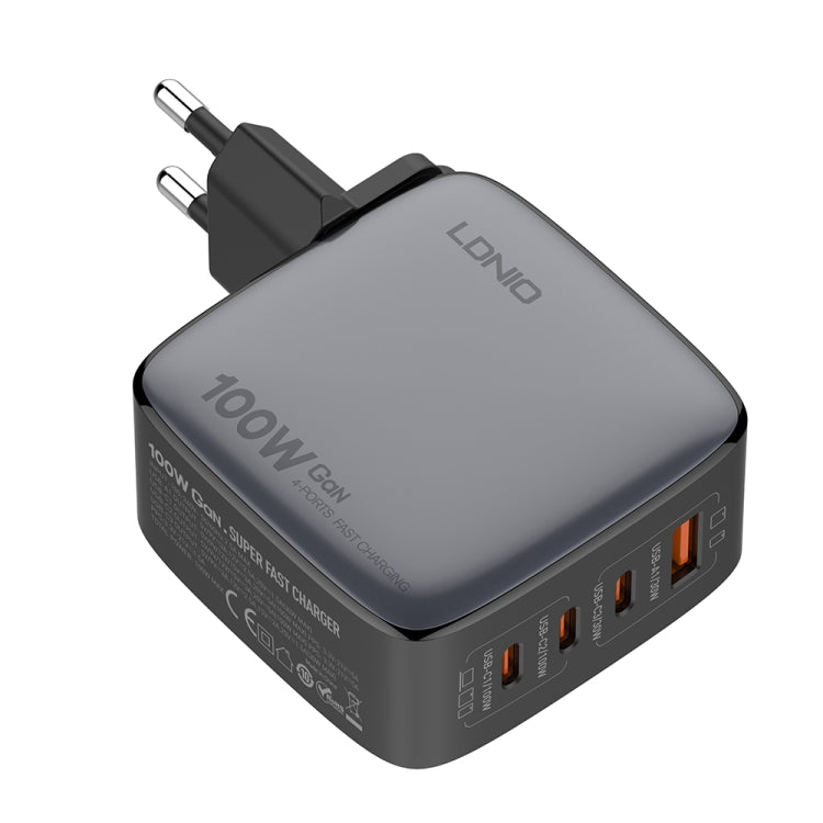 LDNIO Q408 100W GaN USB+3 USB-C / Type-C Interface Charger with 1m 100W USB-C / Type-C to USB-C / Type-C Data Cable, Plug Type:EU Plug(Black)