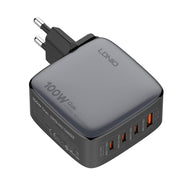LDNIO Q408 100W GaN USB+3 USB-C / Type-C Interface Charger with 1m 100W USB-C / Type-C to USB-C / Type-C Data Cable, Plug Type:EU Plug(Black)