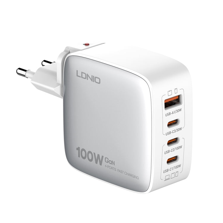 LDNIO Q408 100W GaN USB+3 USB-C / Type-C Interface Charger with 1m 100W USB-C / Type-C to USB-C / Type-C Data Cable, Plug Type:EU Plug(White)