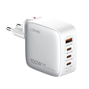 LDNIO Q408 100W GaN USB+3 USB-C / Type-C Interface Charger with 1m 100W USB-C / Type-C to USB-C / Type-C Data Cable, Plug Type:EU Plug(White)