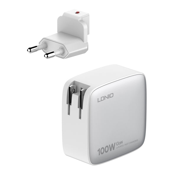 LDNIO Q408 100W GaN USB+3 USB-C / Type-C Interface Charger with 1m 100W USB-C / Type-C to USB-C / Type-C Data Cable, Plug Type:EU Plug(White)