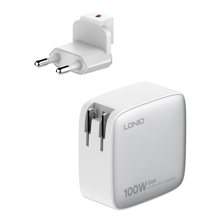 LDNIO Q408 100W GaN USB+3 USB-C / Type-C Interface Charger with 1m 100W USB-C / Type-C to USB-C / Type-C Data Cable, Plug Type:EU Plug(White)