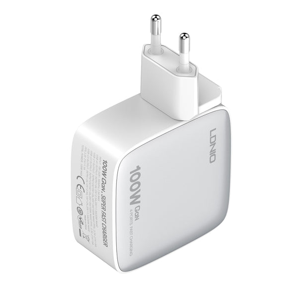 LDNIO Q408 100W GaN USB+3 USB-C / Type-C Interface Charger with 1m 100W USB-C / Type-C to USB-C / Type-C Data Cable, Plug Type:EU Plug(White)