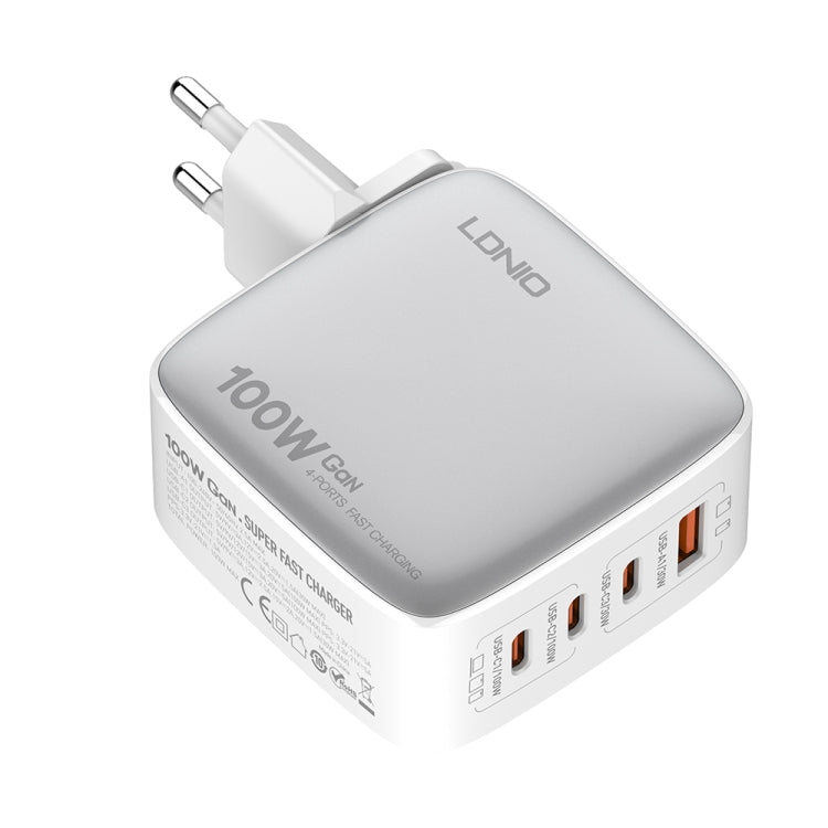 LDNIO Q408 100W GaN USB+3 USB-C / Type-C Interface Charger with 1m 100W USB-C / Type-C to USB-C / Type-C Data Cable, Plug Type:EU Plug(White)