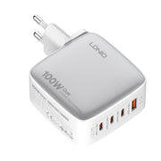 LDNIO Q408 100W GaN USB+3 USB-C / Type-C Interface Charger with 1m 100W USB-C / Type-C to USB-C / Type-C Data Cable, Plug Type:EU Plug(White)