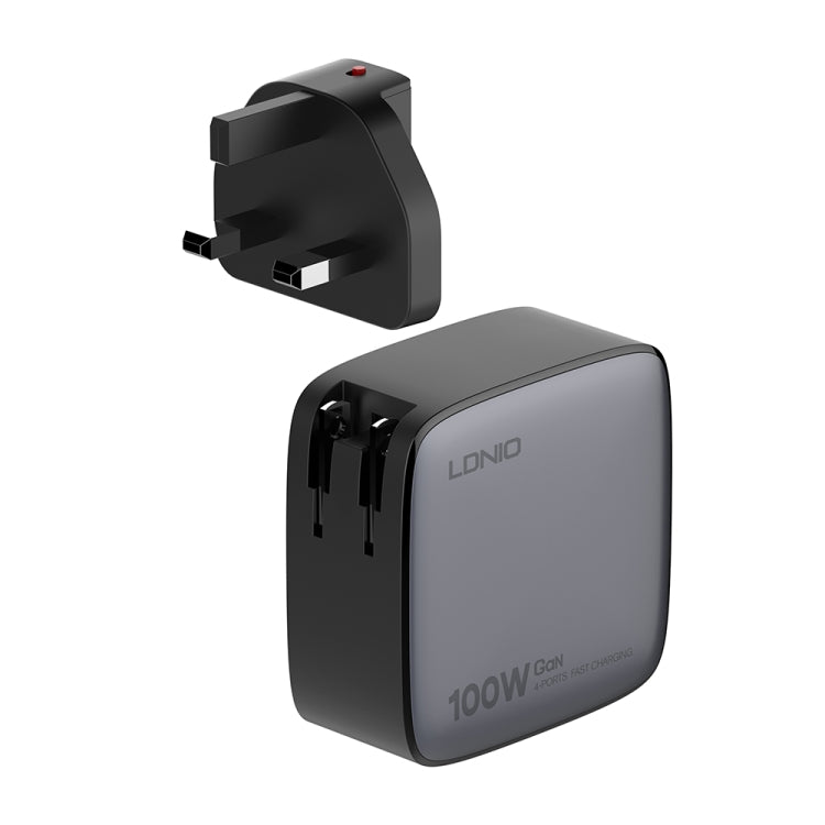 LDNIO Q408 100W GaN USB+3 USB-C / Type-C Interface Charger with 1m 100W USB-C / Type-C to USB-C / Type-C Data Cable, Plug Type:UK Plug(Black)