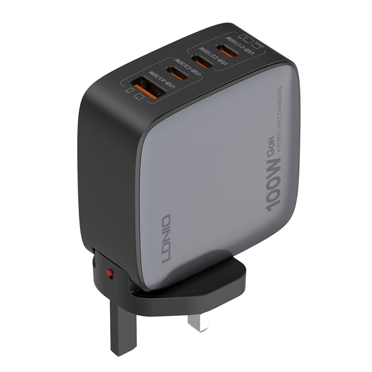 LDNIO Q408 100W GaN USB+3 USB-C / Type-C Interface Charger with 1m 100W USB-C / Type-C to USB-C / Type-C Data Cable, Plug Type:UK Plug(Black)