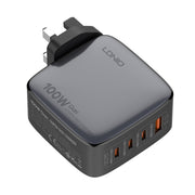 LDNIO Q408 100W GaN USB+3 USB-C / Type-C Interface Charger with 1m 100W USB-C / Type-C to USB-C / Type-C Data Cable, Plug Type:UK Plug(Black)