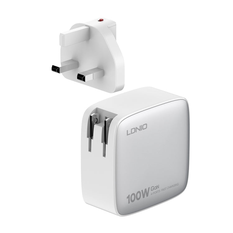 LDNIO Q408 100W GaN USB+3 USB-C / Type-C Interface Charger with 1m 100W USB-C / Type-C to USB-C / Type-C Data Cable, Plug Type:UK Plug(White)
