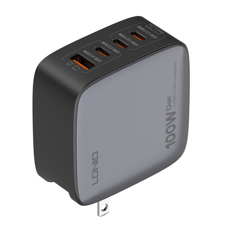 LDNIO Q408 100W GaN USB+3 USB-C / Type-C Interface Charger with 1m 100W USB-C / Type-C to USB-C / Type-C Data Cable, Plug Type:US Plug(Black)