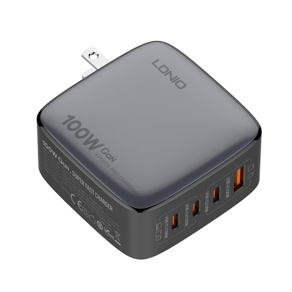 LDNIO Q408 100W GaN USB+3 USB-C / Type-C Interface Charger with 1m 100W USB-C / Type-C to USB-C / Type-C Data Cable, Plug Type:US Plug(Black)