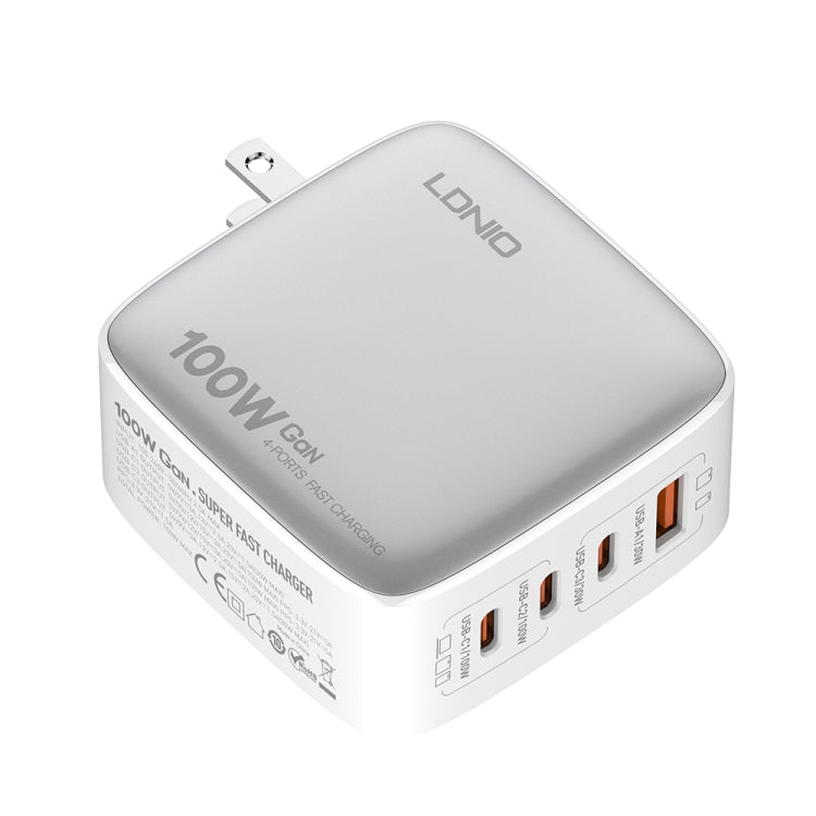 LDNIO Q408 100W GaN USB+3 USB-C / Type-C Interface Charger with 1m 100W USB-C / Type-C to USB-C / Type-C Data Cable, Plug Type:US Plug(White)