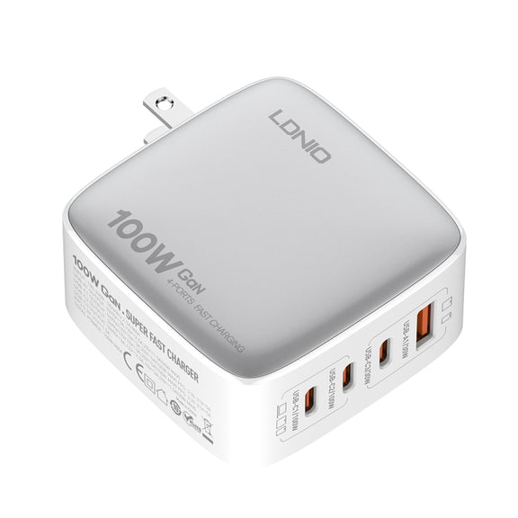 LDNIO Q408 100W GaN USB+3 USB-C / Type-C Interface Charger with 1m 100W USB-C / Type-C to USB-C / Type-C Data Cable, Plug Type:US Plug(White)