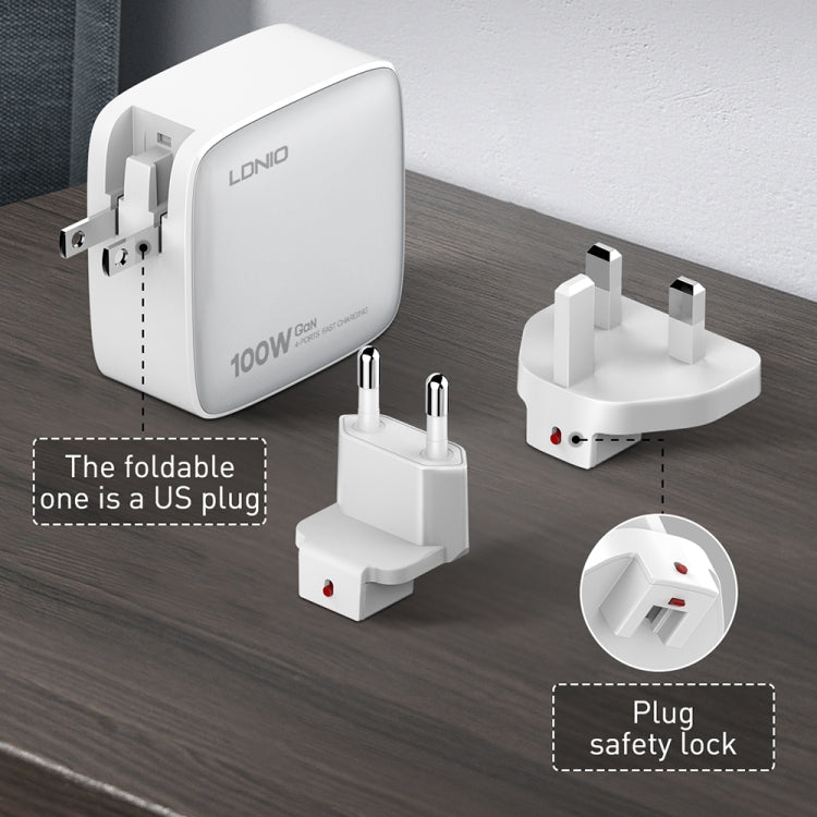 LDNIO Q408 100W GaN USB+3 USB-C / Type-C Interface Charger with 1m 100W USB-C / Type-C to USB-C / Type-C Data Cable, Plug Type:US Plug(Black)