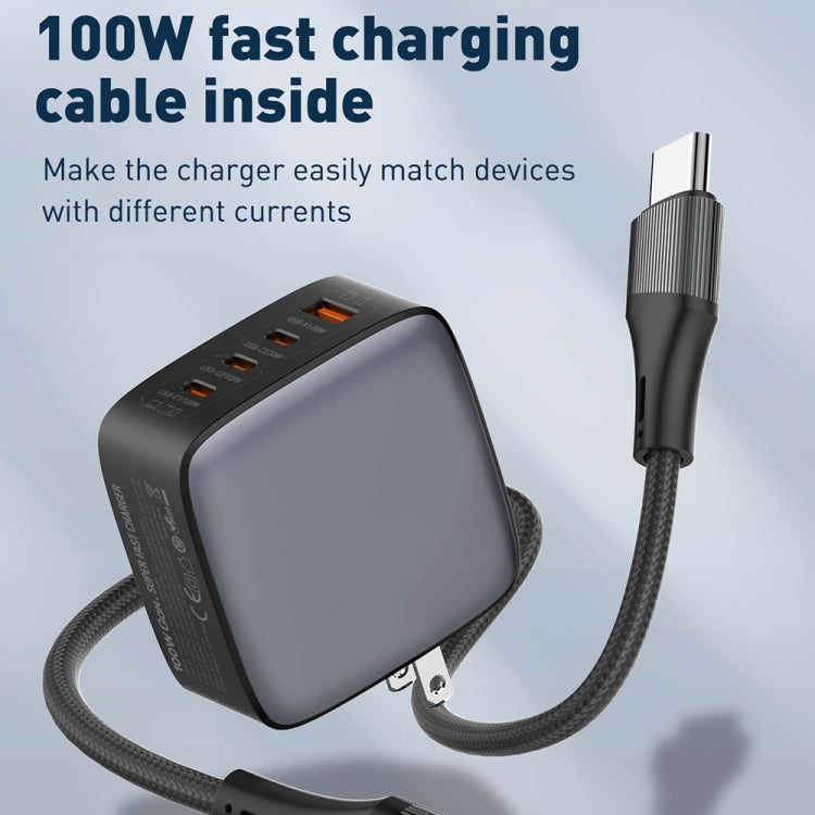 LDNIO Q408 100W GaN USB+3 USB-C / Type-C Interface Charger with 1m 100W USB-C / Type-C to USB-C / Type-C Data Cable, Plug Type:EU Plug(Black)