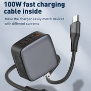 LDNIO Q408 100W GaN USB+3 USB-C / Type-C Interface Charger with 1m 100W USB-C / Type-C to USB-C / Type-C Data Cable, Plug Type:EU Plug(Black)