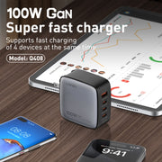 LDNIO Q408 100W GaN USB+3 USB-C / Type-C Interface Charger with 1m 100W USB-C / Type-C to USB-C / Type-C Data Cable, Plug Type:US Plug(Black)