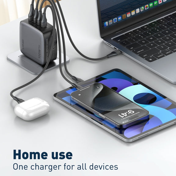 LDNIO Q408 100W GaN USB+3 USB-C / Type-C Interface Charger with 1m 100W USB-C / Type-C to USB-C / Type-C Data Cable, Plug Type:US Plug(Black)