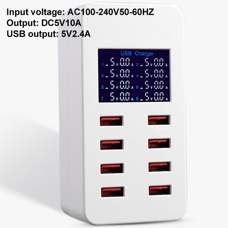 A8B 50W 8 Ports USB Smart Charging Station with Digital Display, Plug:AU Plug