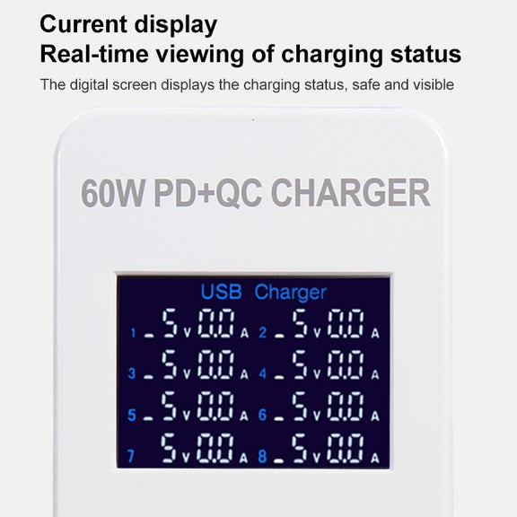 A8B 50W 8 Ports USB Smart Charging Station with Digital Display, Plug:UK Plug