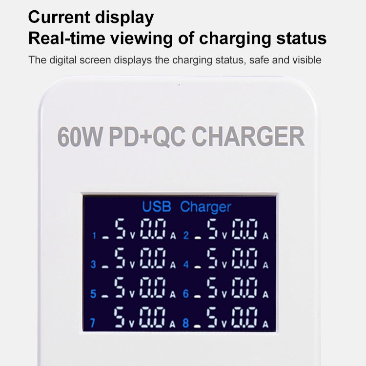 A8B 50W 8 Ports USB Smart Charging Station with Digital Display, Plug:US Plug