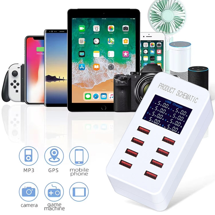 A8B 50W 8 Ports USB Smart Charging Station with Digital Display, Plug:AU Plug