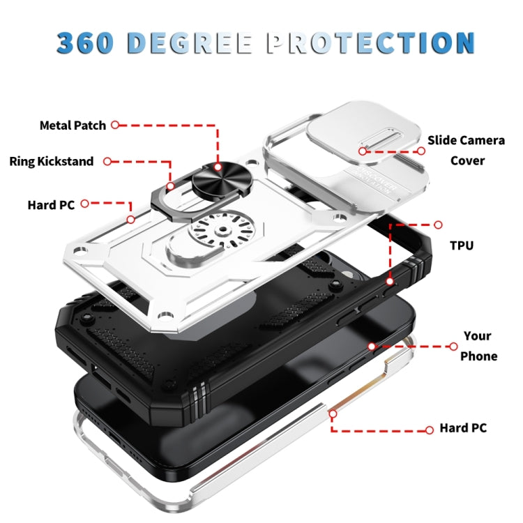 For iPhone 16 Pro Max Sliding Camshield TPU + PC Phone Case with Holder(White+Black)