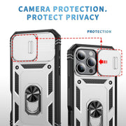 For iPhone 16 Pro Max Sliding Camshield TPU + PC Phone Case with Holder(White+Black)