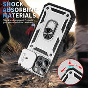 For iPhone 16 Pro Max Sliding Camshield TPU + PC Phone Case with Holder(White+Black)