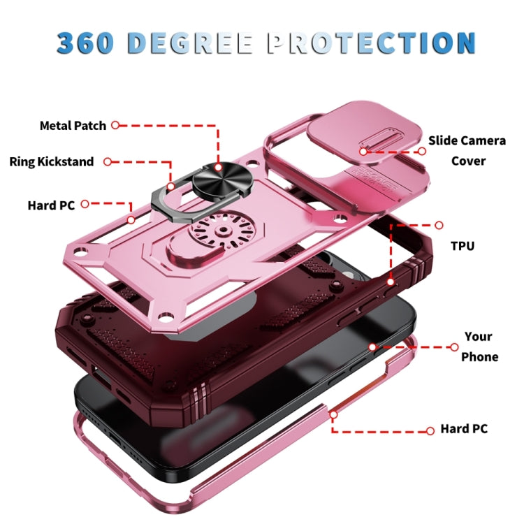 For iPhone 16 Pro Sliding Camshield TPU + PC Phone Case with Holder(Pink+Rose Red)