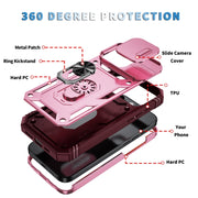 For iPhone 16 Pro Sliding Camshield TPU + PC Phone Case with Holder(Pink+Rose Red)