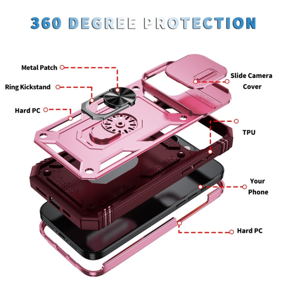 For iPhone 16 Pro Sliding Camshield TPU + PC Phone Case with Holder(Pink+Rose Red)