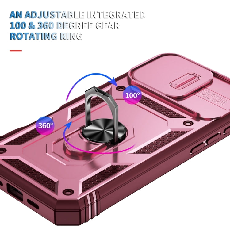 For iPhone 16 Pro Sliding Camshield TPU + PC Phone Case with Holder(Pink+Rose Red)