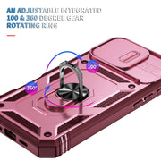 For iPhone 16 Pro Sliding Camshield TPU + PC Phone Case with Holder(Pink+Rose Red)