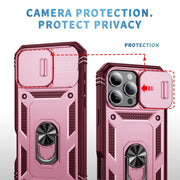 For iPhone 16 Pro Sliding Camshield TPU + PC Phone Case with Holder(Pink+Rose Red)