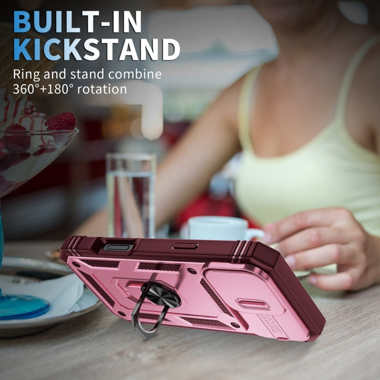 For iPhone 16 Pro Sliding Camshield TPU + PC Phone Case with Holder(Pink+Rose Red)