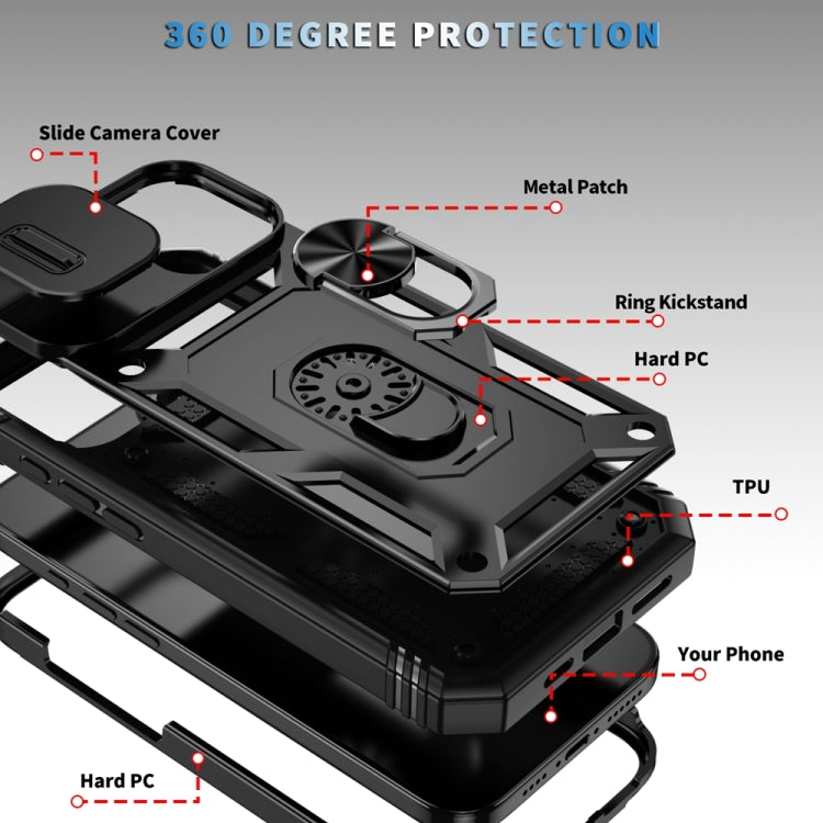 For iPhone 16 Plus Sliding Camshield TPU + PC Phone Case with Holder(Black)