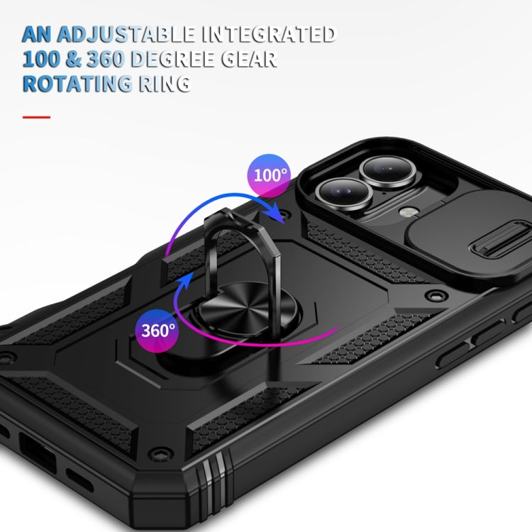 For iPhone 16 Plus Sliding Camshield TPU + PC Phone Case with Holder(Black)